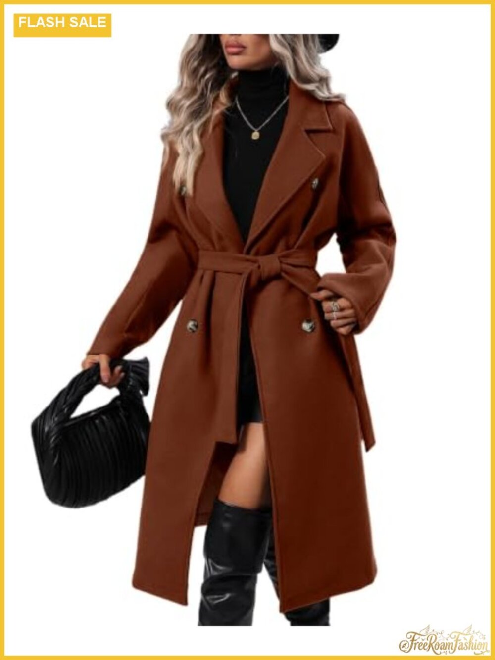 Women's Wool Blend Pea Coat Long Trench Double Breasted